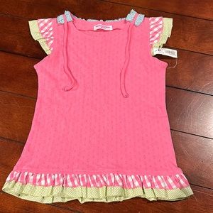 NWT Michael Simon Girls Pink Gingham Ruffled Top Size 6X